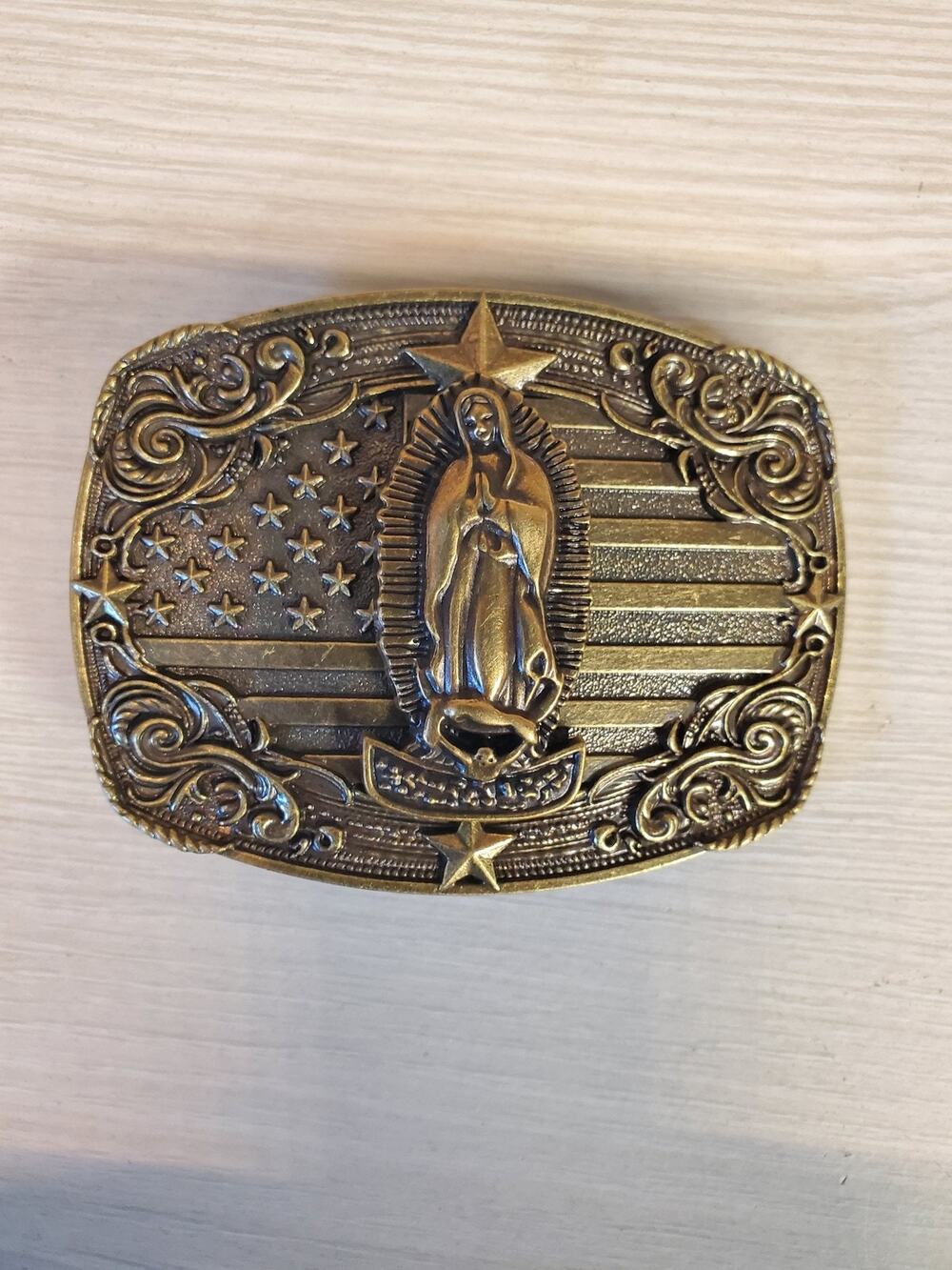 Our Lady Of Guadalupe Virgin Mary Belt Buckle American Flag Western New
